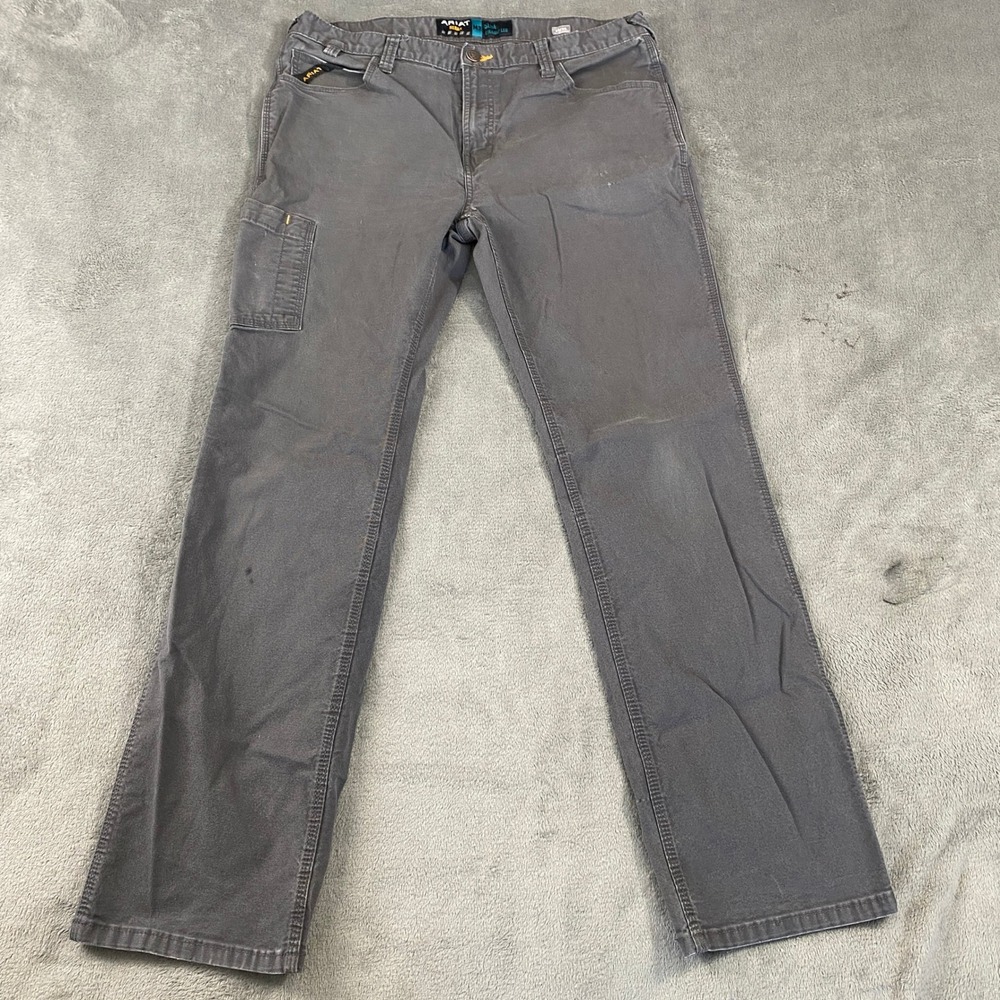Ariat Rebar M7 Pants Mens‎ 35x34 Grey Slim Straight Tough DuraStretch Carpenter